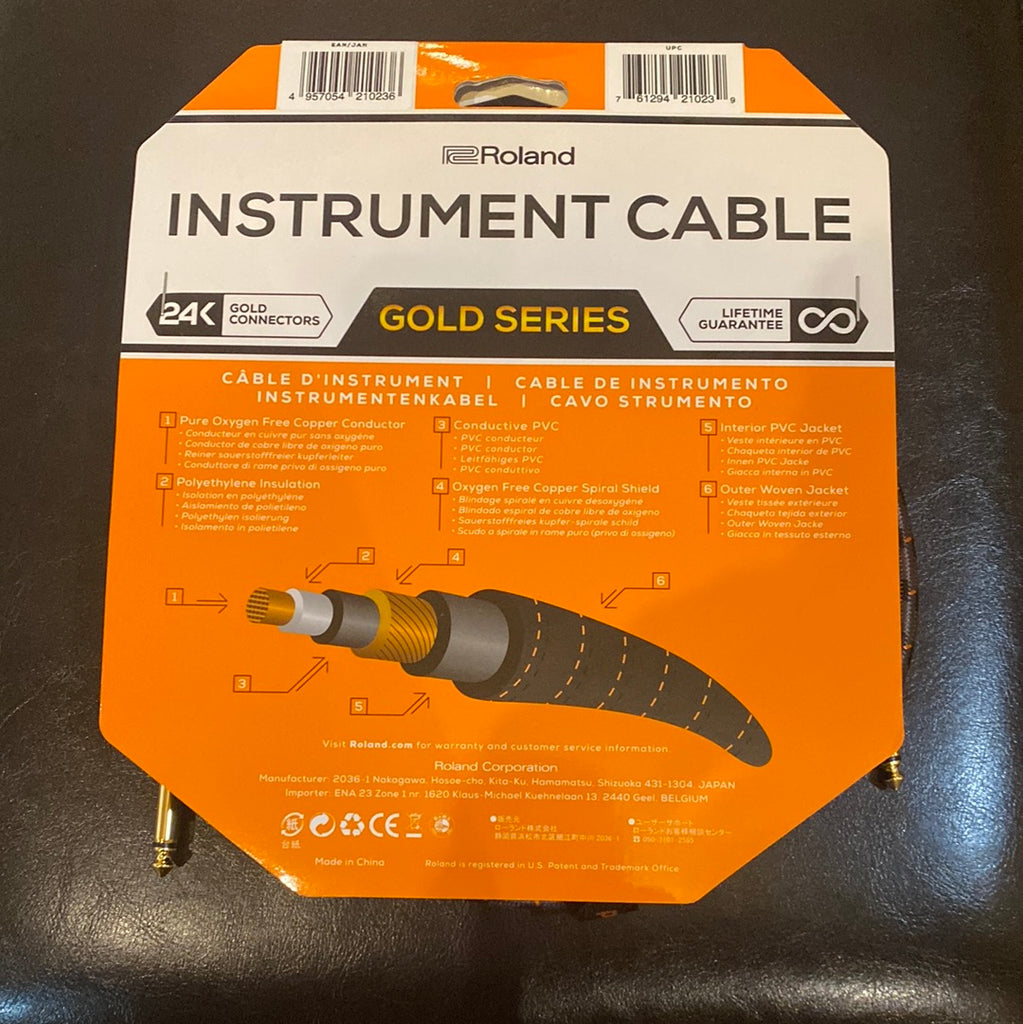 Roland Gold Series 10ft 1/4" to 1/4" Instrument Cable Starr's Guitars